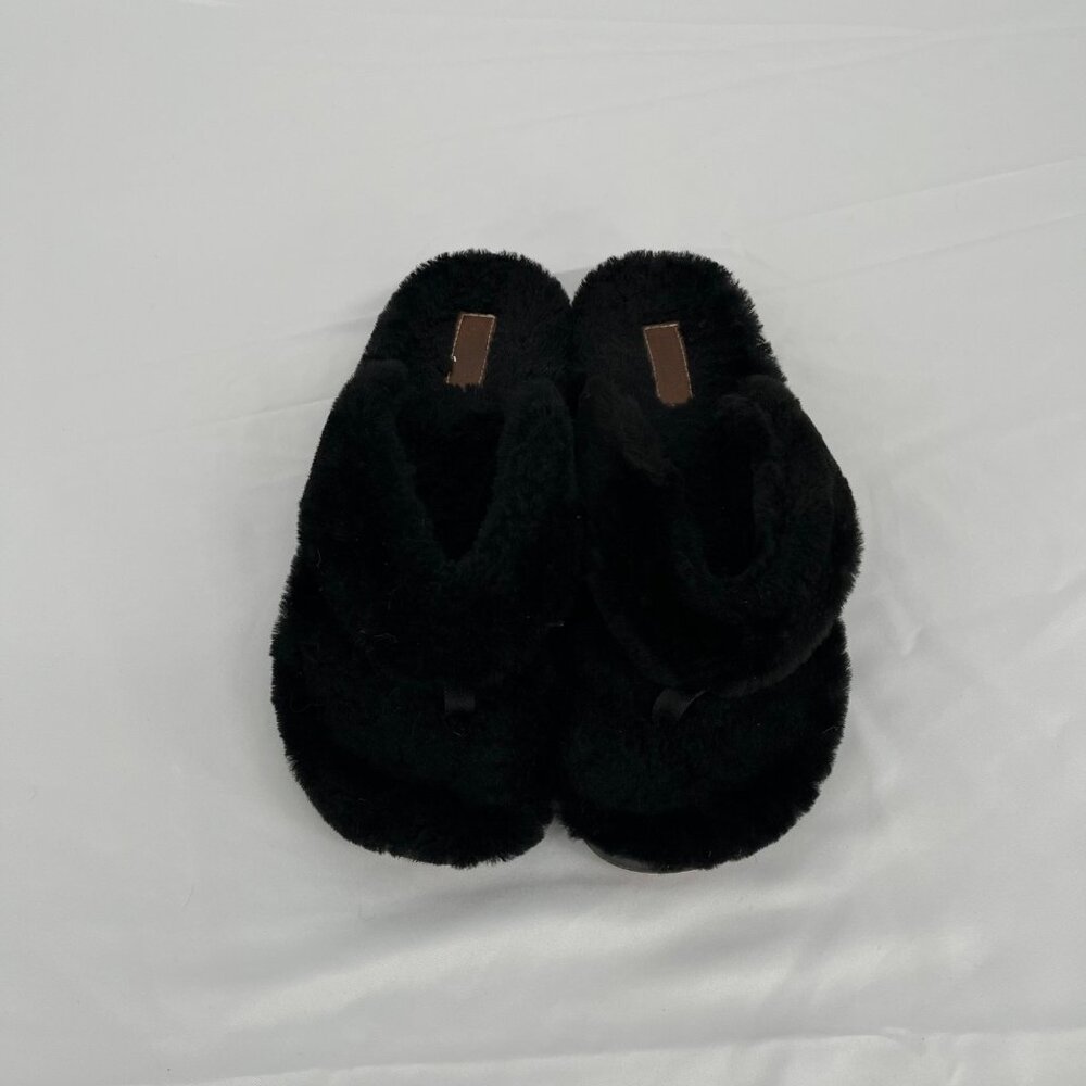 OluKai Women's Ohana He'e Soft Black Faux Fur Slip-On Slippers